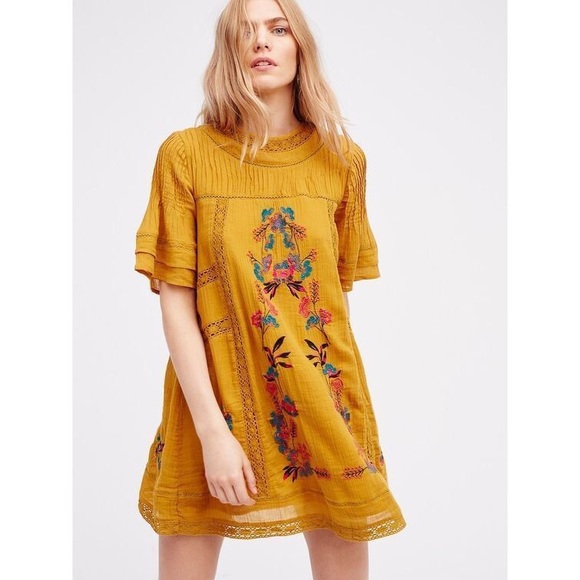Free People Perfectly Victorian Yellow Mini Dress - Picture 7 of 7